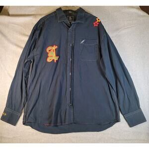 Lrg Wovens Embroidered button front long sleeve blue shirt / mens XL / VGC‎